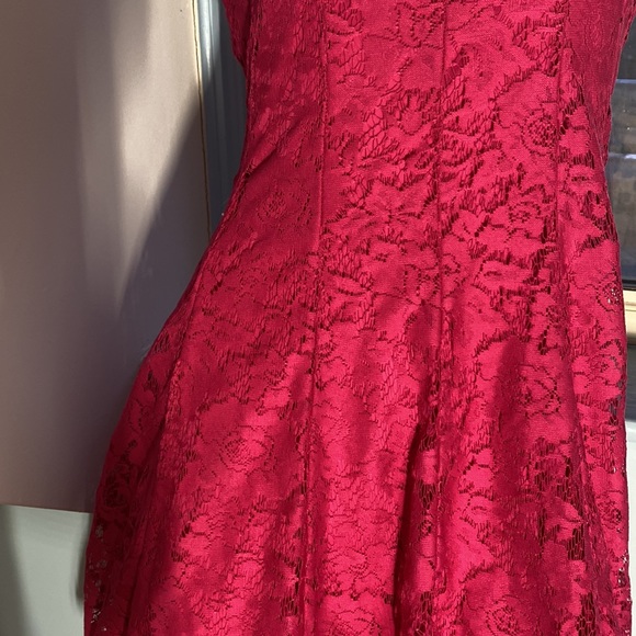PARTY LACE OVERLAY HOT PINK DRESS by Roxy & Ali Size 2 fully lined Back zip NICE - Picture 12 of 14
